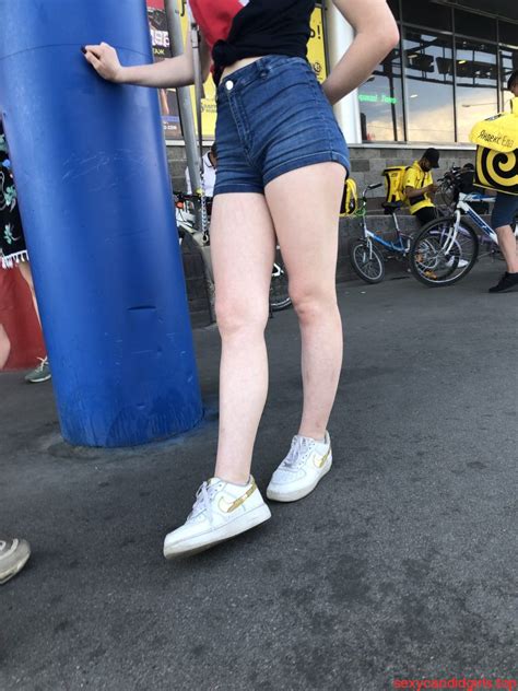 sexy pale legs in denim mini shorts street creepshots