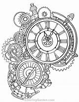 Steampunk Clocks Ausmalbilder Coloringpagesonly Volwassenen Horloge Drawings Erwachsene Malvorlage Cog Kunst Colorier Ausmalen sketch template