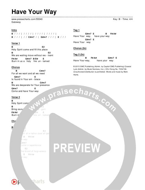 have your way chords pdf gateway praisecharts