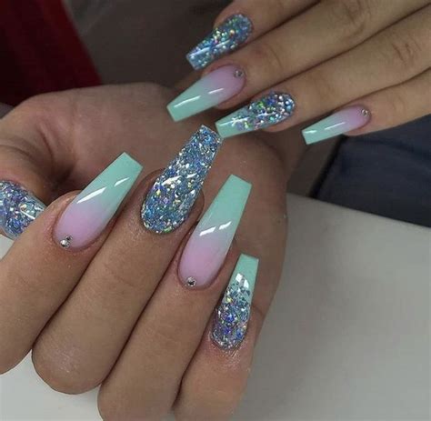 Blue And Pink Ombre Nails And Blue Sparkly Glitter Nails Ombre