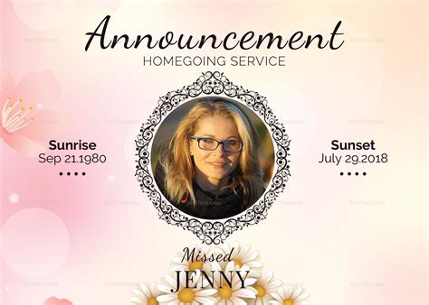 funeral death announcement template  adobe photoshop microsoft word