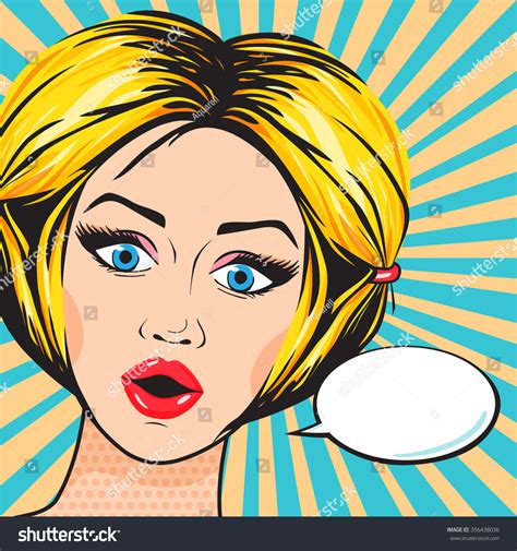 Pop Art Surprised Woman Face Thinking Stock Vector