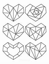 Coloring Heart Pages Geometric Hearts Easy Kids sketch template