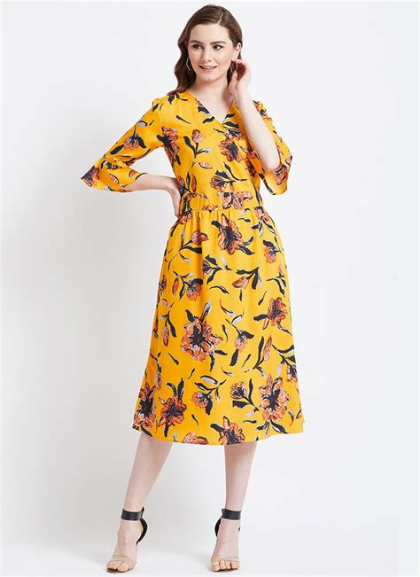 Buy Yellow V Neck Fit N Flare Dress Printed Fit And Flare Dress