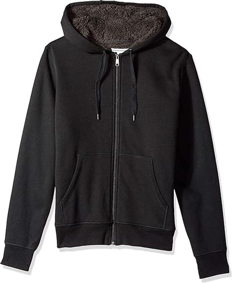 amazon essentials mens sherpa lined full zip hooded fleece sweatshirt black  large amazon