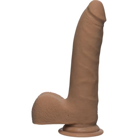 the d realistic d 7 inches slim dildo with balls brown on