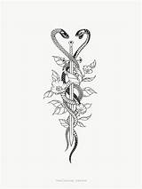 Snakes Tattoo Wrapping Sternum Trident sketch template