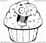 Excited Cupcake Character Clipart Cartoon Outlined Coloring Vector Cory Thoman Royalty sketch template