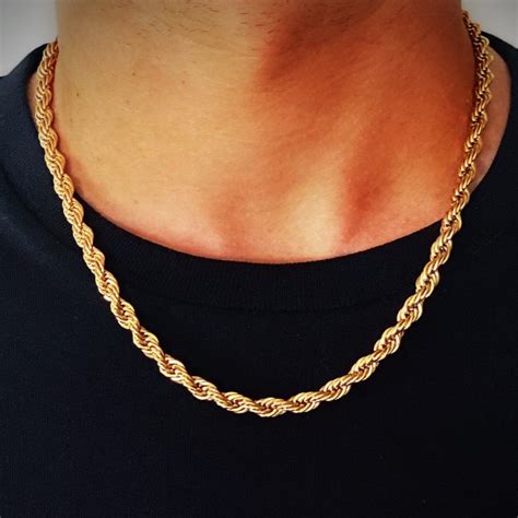 mens gold chain necklace rope mm width unisex alfred
