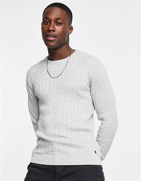Jack And Jones Cable Knit Jumper In Grey Asos
