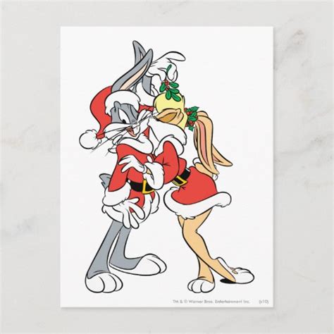 Bugs Bunny™ And Lola Mistletoe Kiss Holiday Postcard
