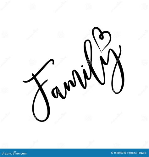 family positive handwritten  text  heart stock vector illustration  heart