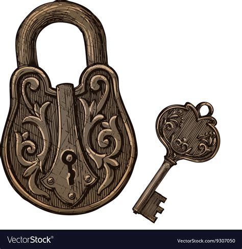 vintage padlock  key secret  mystery vector image