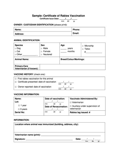 rabies certificate template fill  printable fillable blank