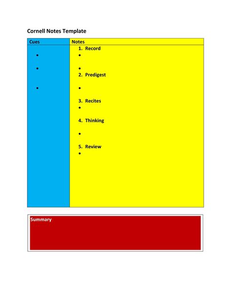 cornell note template word