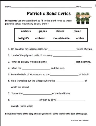 veterans day worksheets activities  printable lesson schemes
