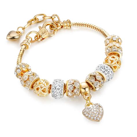 luxury crystal heart charm pandora bracelets bangles gold bracelets