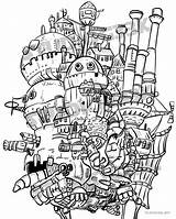 Howl Ghibli Howls Castillo Ambulante Coloriage Dibujar Totoro Totoros Ambulant Graffiti Películas Libros Imprimir Château Castillos Vendido sketch template