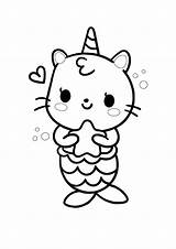Mermaid Unicorn Colouring Cats Coloringpagesonly Coloringhome Pusheen sketch template