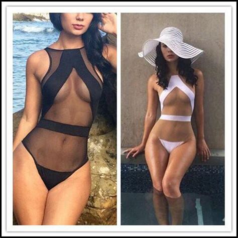 2015 Hot Girls Sexy See Through One Piece Swimsuit Ladies