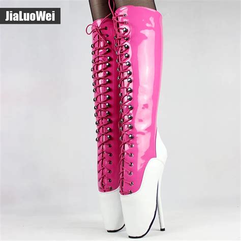 jialuowei 18cm ultra high heel cross tied pointed toe knee high ballet