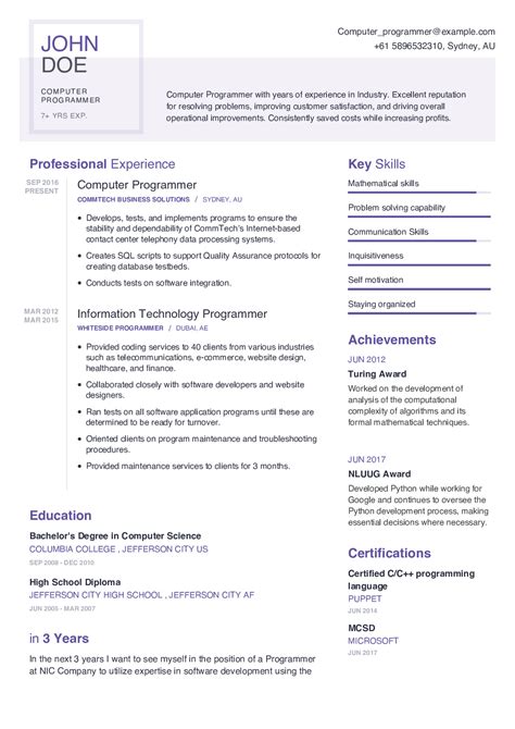 computer programmer resume   content sample craftmycv