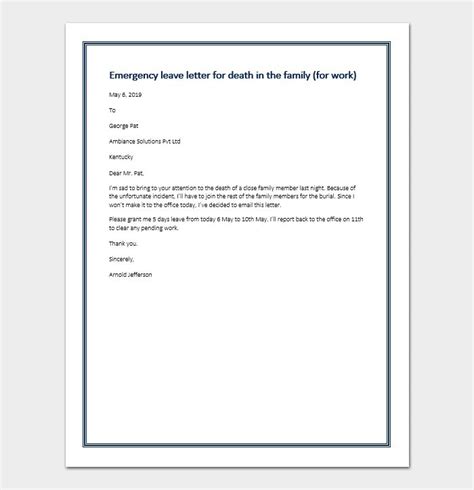 excuse letter due   death   family sample letters
