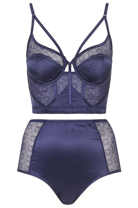 satin and lace strappy bralet and high waisted knickers topshop