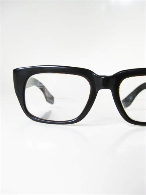 vintage 1960s mens horn rim black midnight metzler eyeglasses glasses