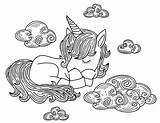Sveglio Sonno Unicorno Nuvole sketch template