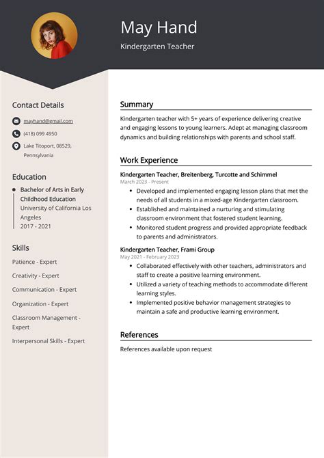 kindergarten teacher cv job description sample guide