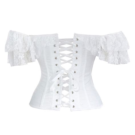 Victorian Style White Satin Off Shoulder Floral Lace
