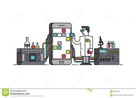 app research process line style illustration stock vector image 58689709