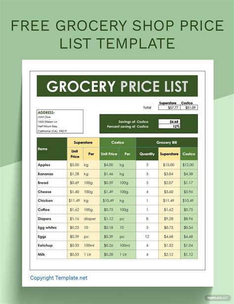 basic grocery list template google docs word apple pages