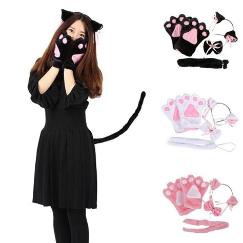 Anime Cute Cosplay Costume Cat Ears Plush Paw Claw Gloves