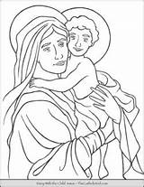 Coloring Mary Catholic Pages Jesus Child Thecatholickid sketch template