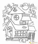 Halloween House Coloring Kids Sheet sketch template