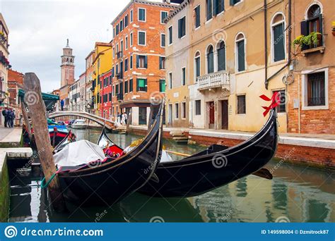gondolas in venice canal venetian traditional gondola