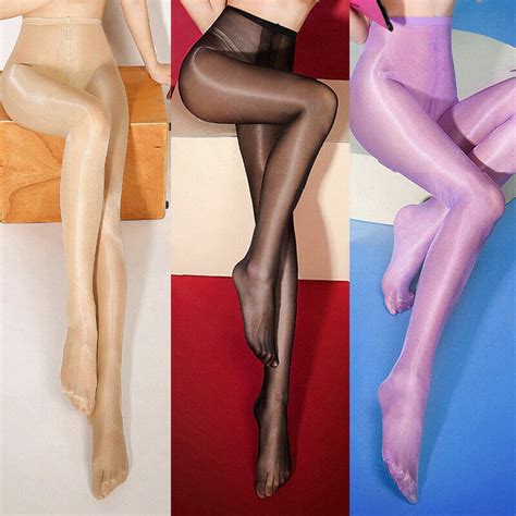 women high waist shiny sheer glossy pantyhose tights sexy crotchless