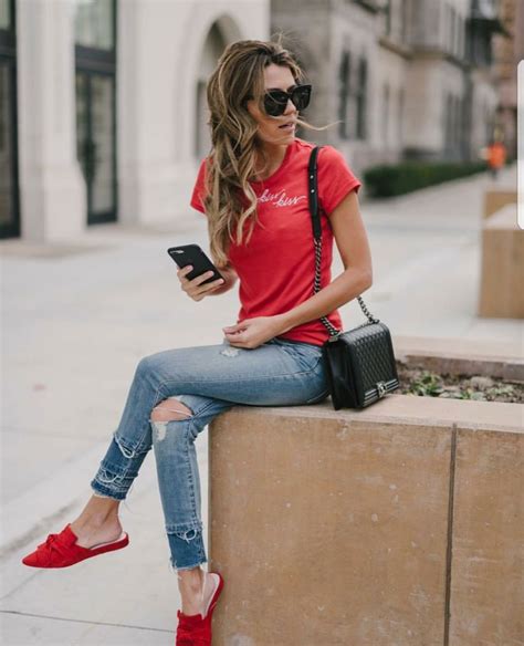 fashion blog casual wear denim   shirt red shoes dress