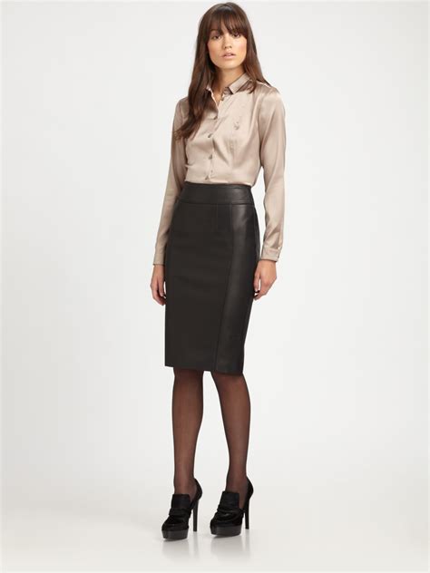 burberry stretch leather pencil skirt in black lyst