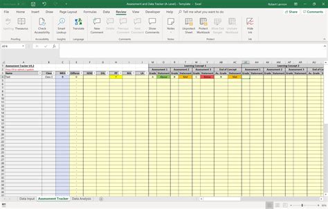 assessment  data trackeranalysis spreadsheet  level teaching