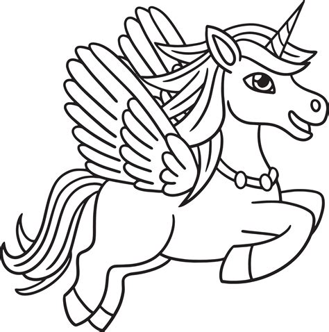 flying unicorn isolated coloring page  kids  vector art