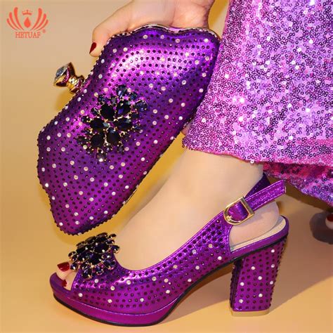 2018 New Purple Color Sales African Women Matching Shoes And Bag Set