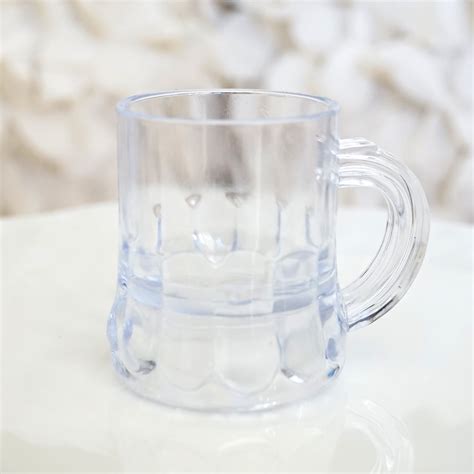 mini clear plastic beer mug shot glasses  tall  count