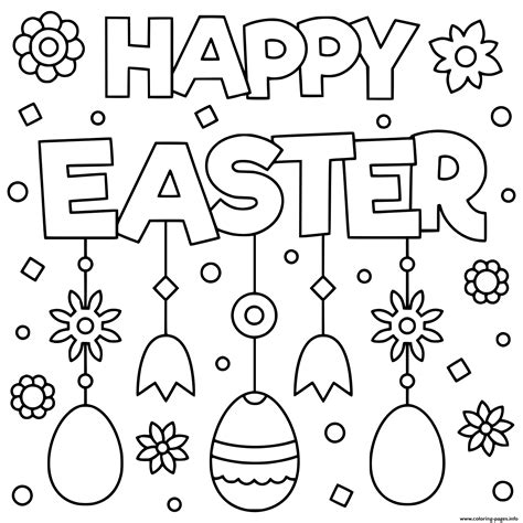 happy easter egg flowers  coloring page printable