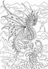 Dragon Coloring Pages Adult Adults Dragons Printable Book Sheets Coloriage Fairy Mandala Colouring Kids Favoreads Adulte Dessin Drawing Etsy Fantasy sketch template