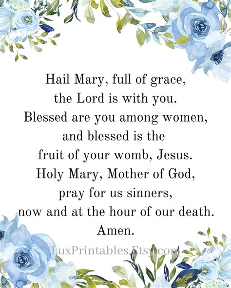 hail mary catholic prayer  digital  printable etsy