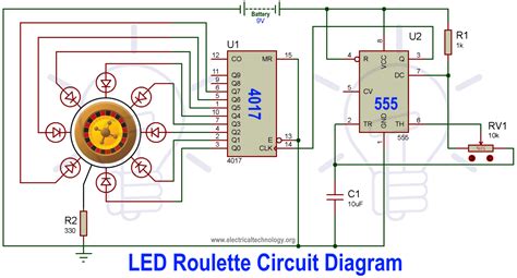 led roulette circuit diagram   timer ic  counter