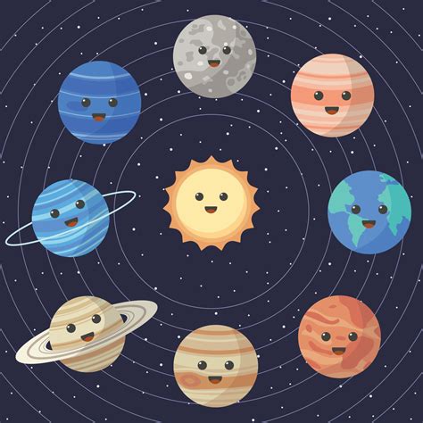 set  cartoon solar system planets children  education vector